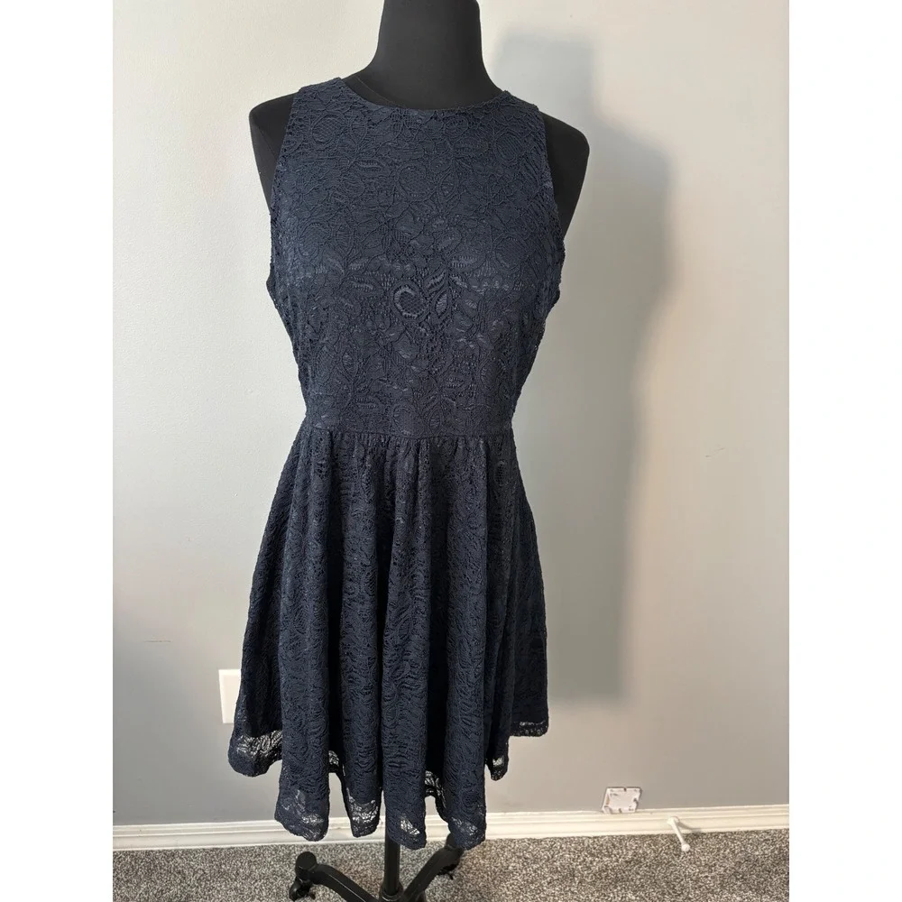 Soprano‎ Lace Navy blue Fit and Flare mini Dress Sleeveless Party Cocktail